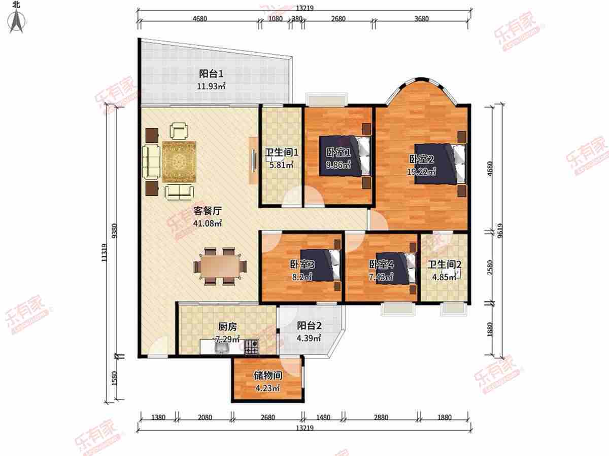 骏景花园东北普装4室2厅167m²