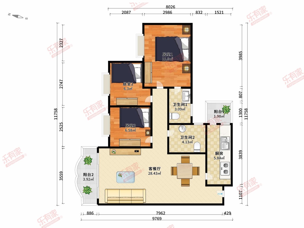 桂芳园精装大三房，拎包即可入住四期