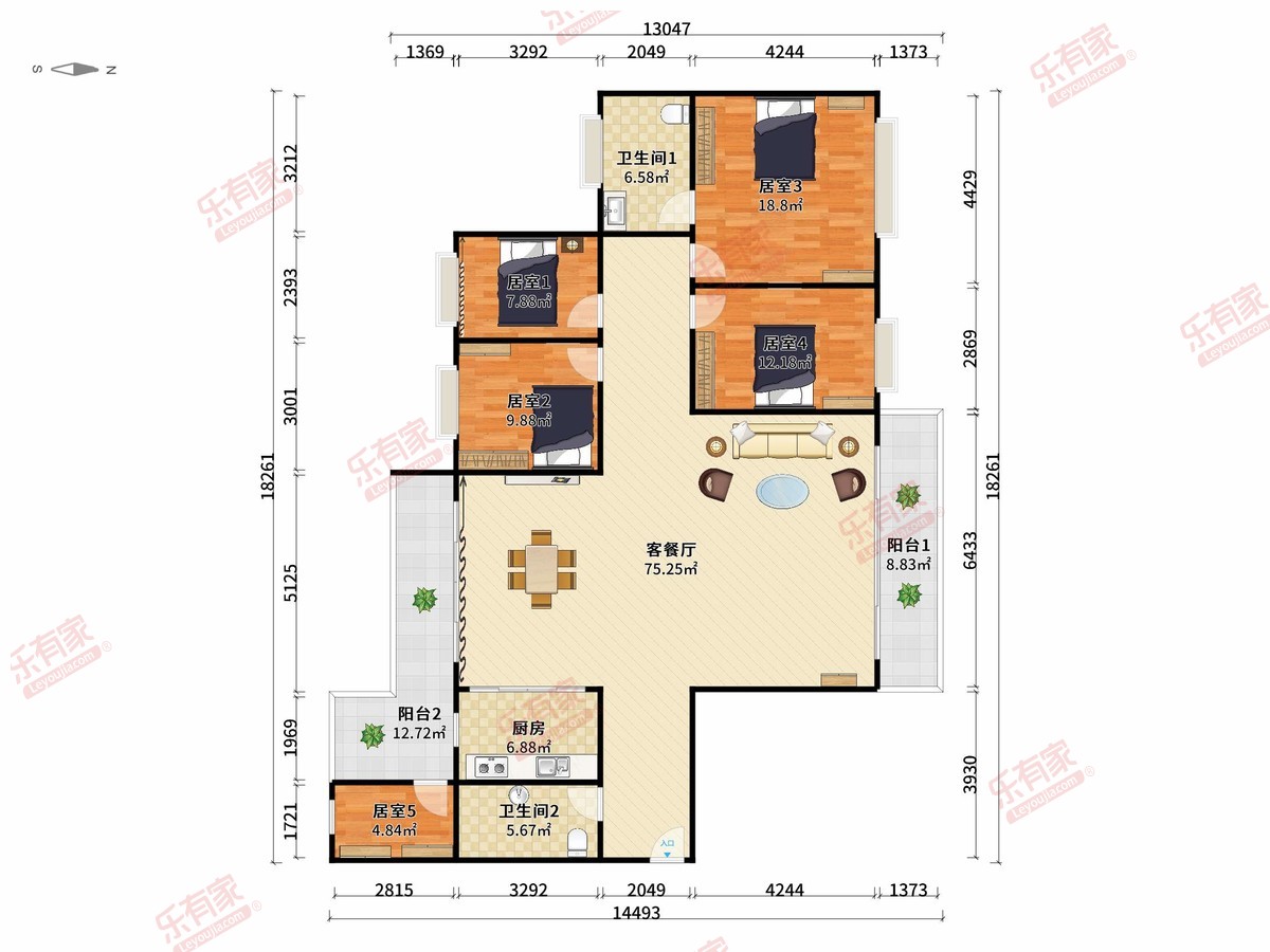 合生上观国际南豪装5室2厅169m²