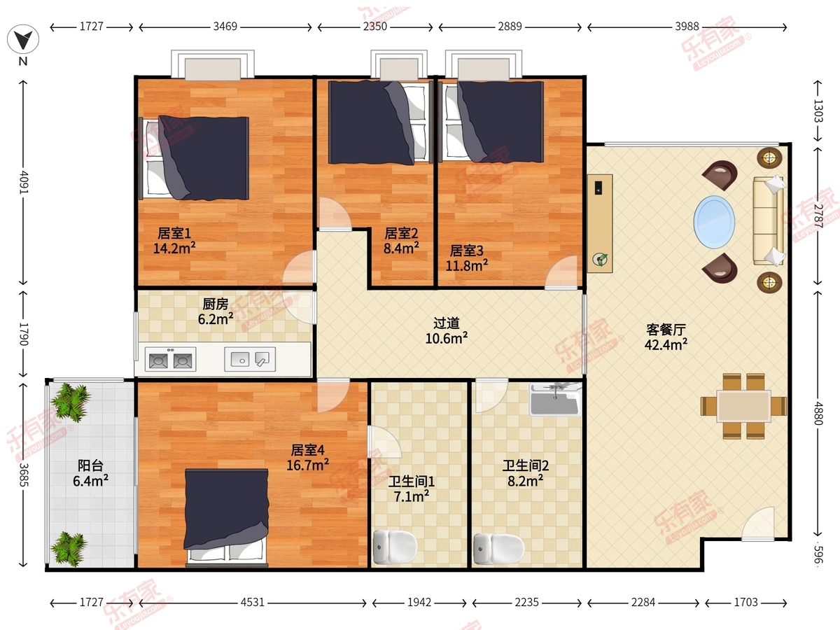 翠雅苑4室2厅2卫147.93㎡