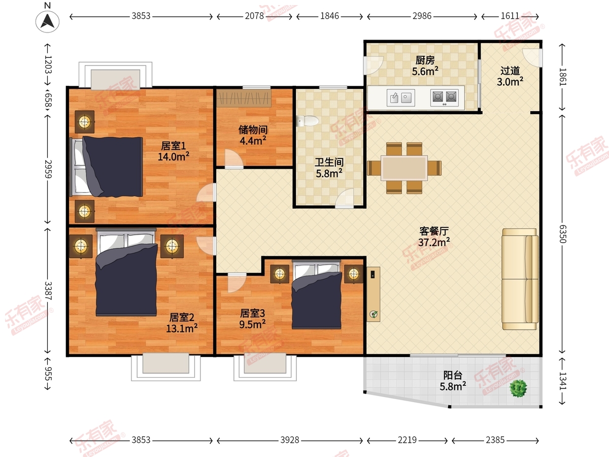 裕福花园，实用户型，望花园