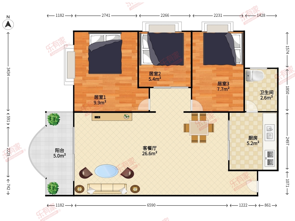 豪华装修高得房率三房，三代同堂没压力