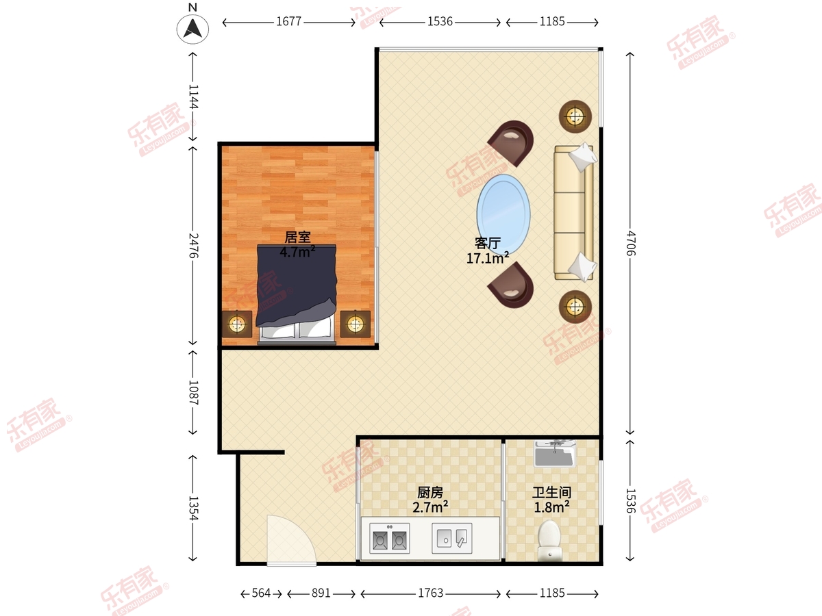 新民五街小区东普装1室1厅31m²